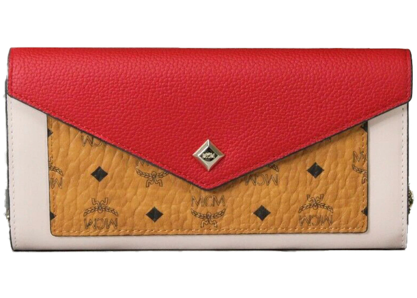 MCM Two-Fold Flap Colorblock Chain Crossbody Wallet Large Cognac/Red