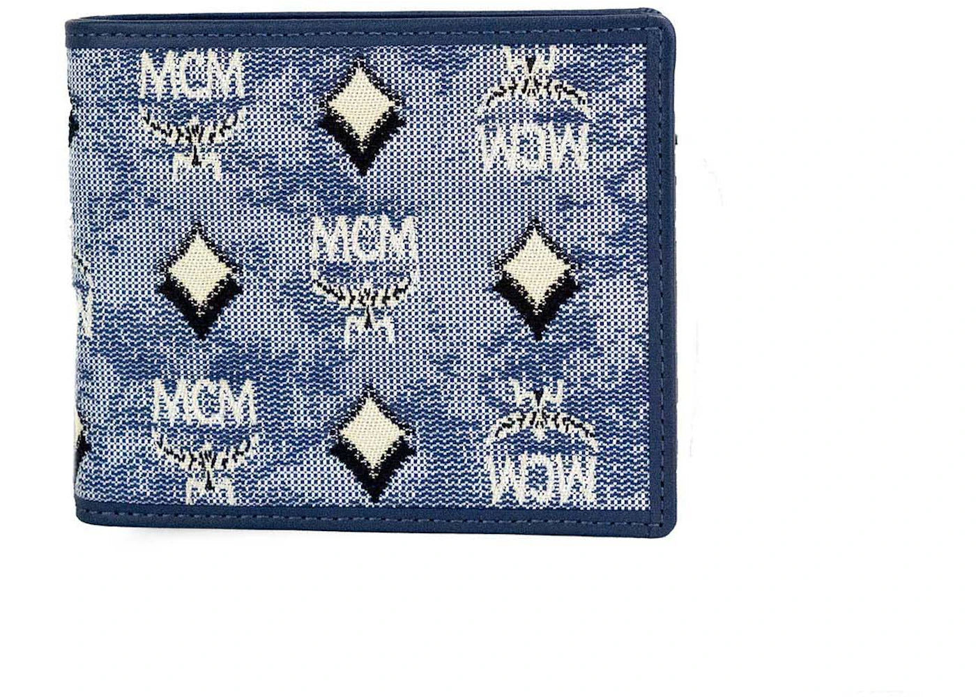 MCM Veritas Small Vintage Denim Monogram Logo Bifold Wallet Blue