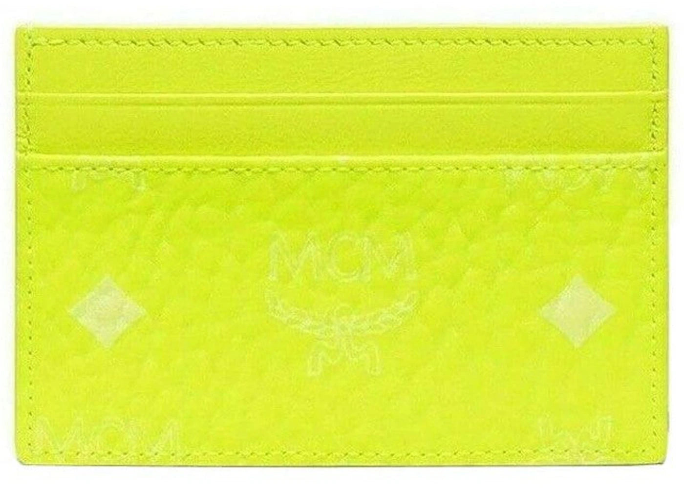 MCM Visetos Card Case Holder Neon Yellow