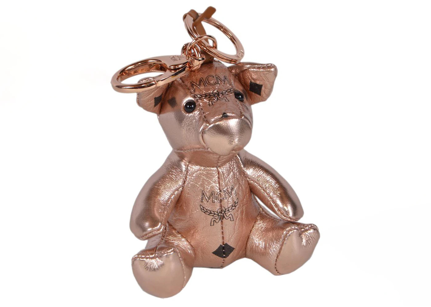 MCM Visetos Pig Keychain Charm Ring Champagne Gold