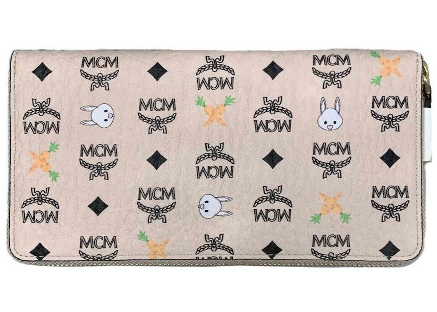 MCM Visetos Zip Around Rabbit Wallet Beige