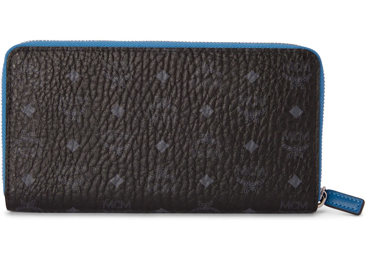 MCM Wallet Visetos Blue Zip Tape Large Black