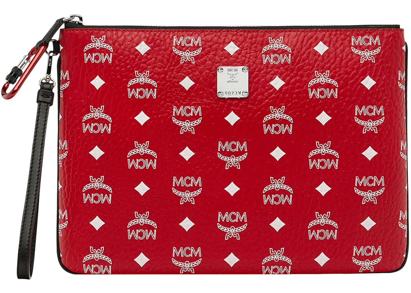 MCM Wristlet Zip Pouch White Visetos Medium Viva Red