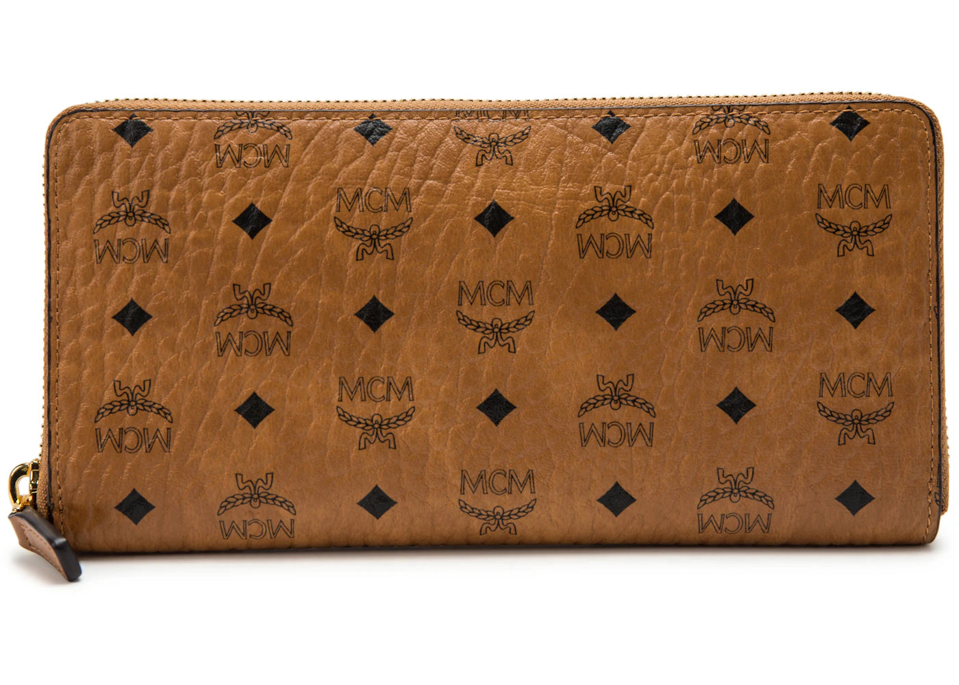 MCM Zip Around Wallet Original Visetos Large Cognac