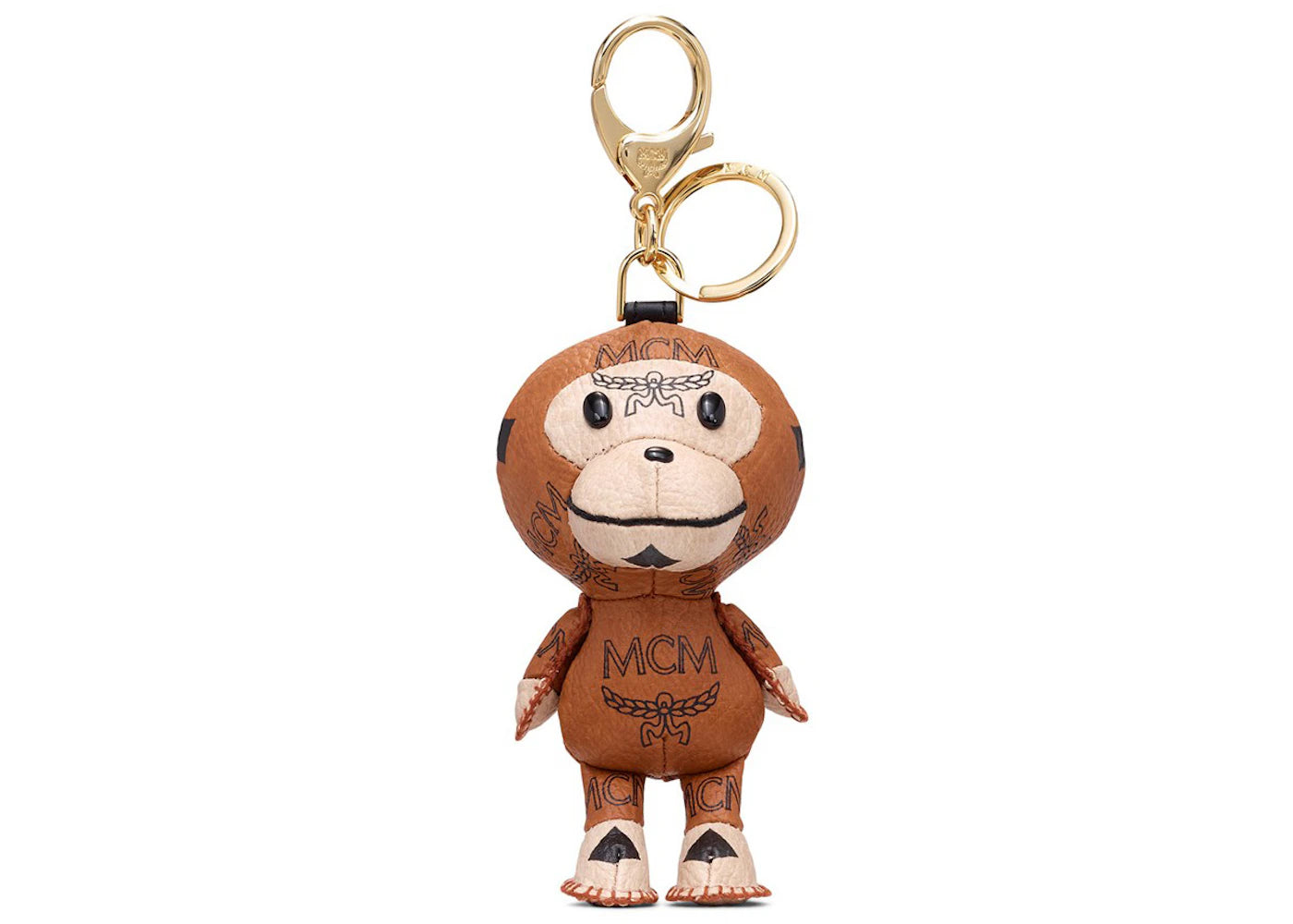 MCM x BAPE Baby Milo Charm Visetos Cognac