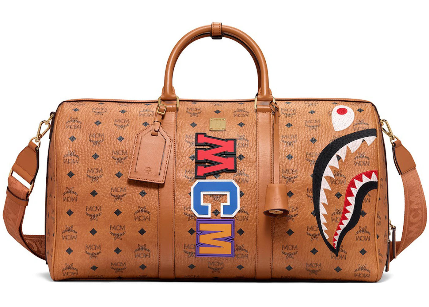 MCM x BAPE Shark Weekender Visetos Cognac