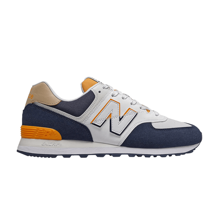 New Balance 574 White Navy Yellow