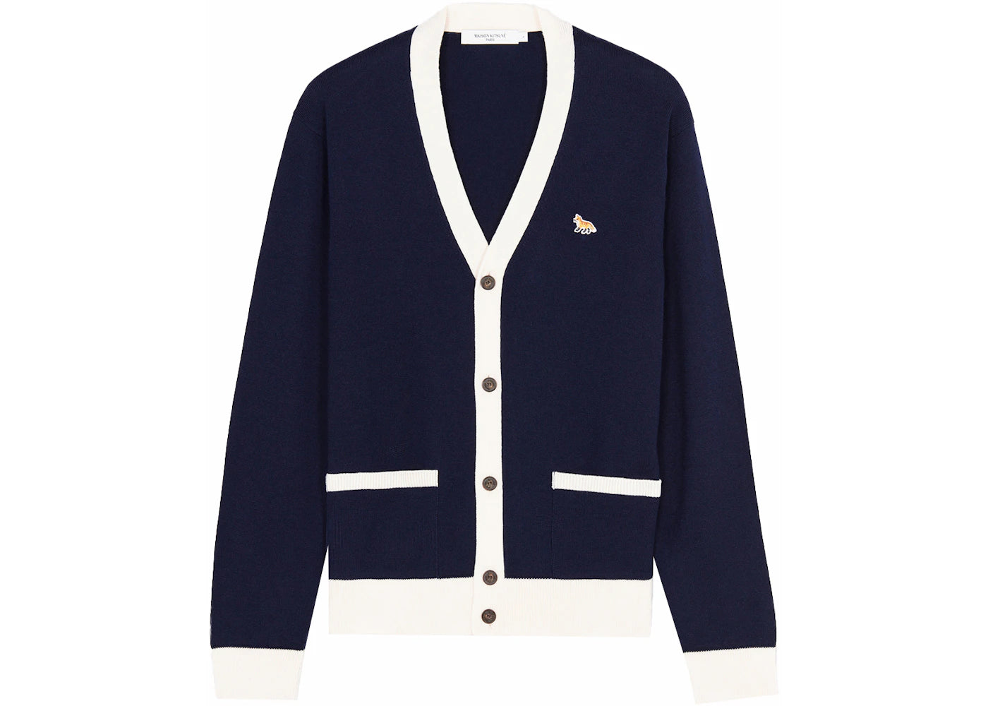 Maison Kitsune Baby Fox Patch Bi-Color Classic Cardigan Navy