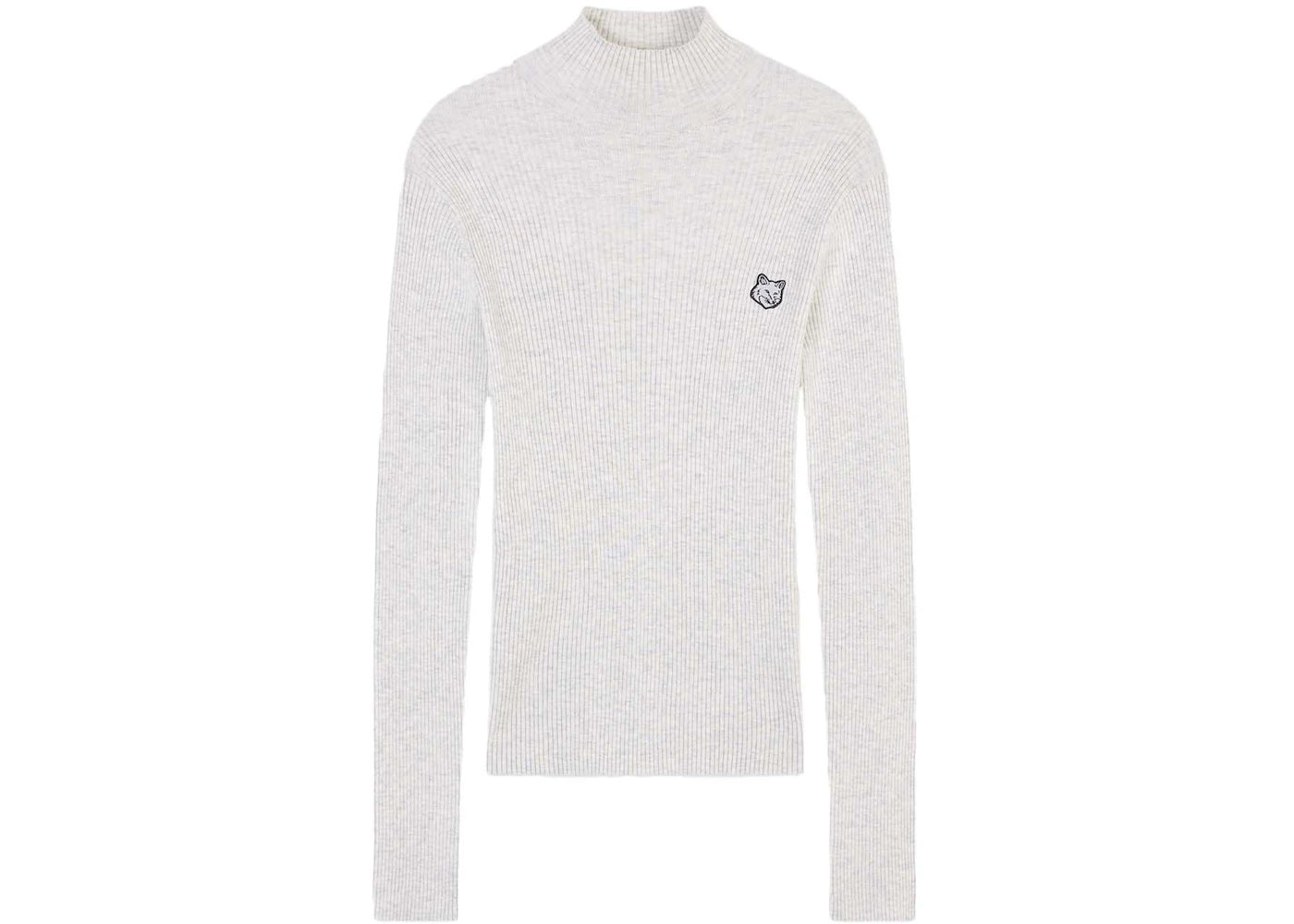 Maison Kitsune Bold Fox Head Patch Fine Ribbed Turtleneck Light Grey Melange
