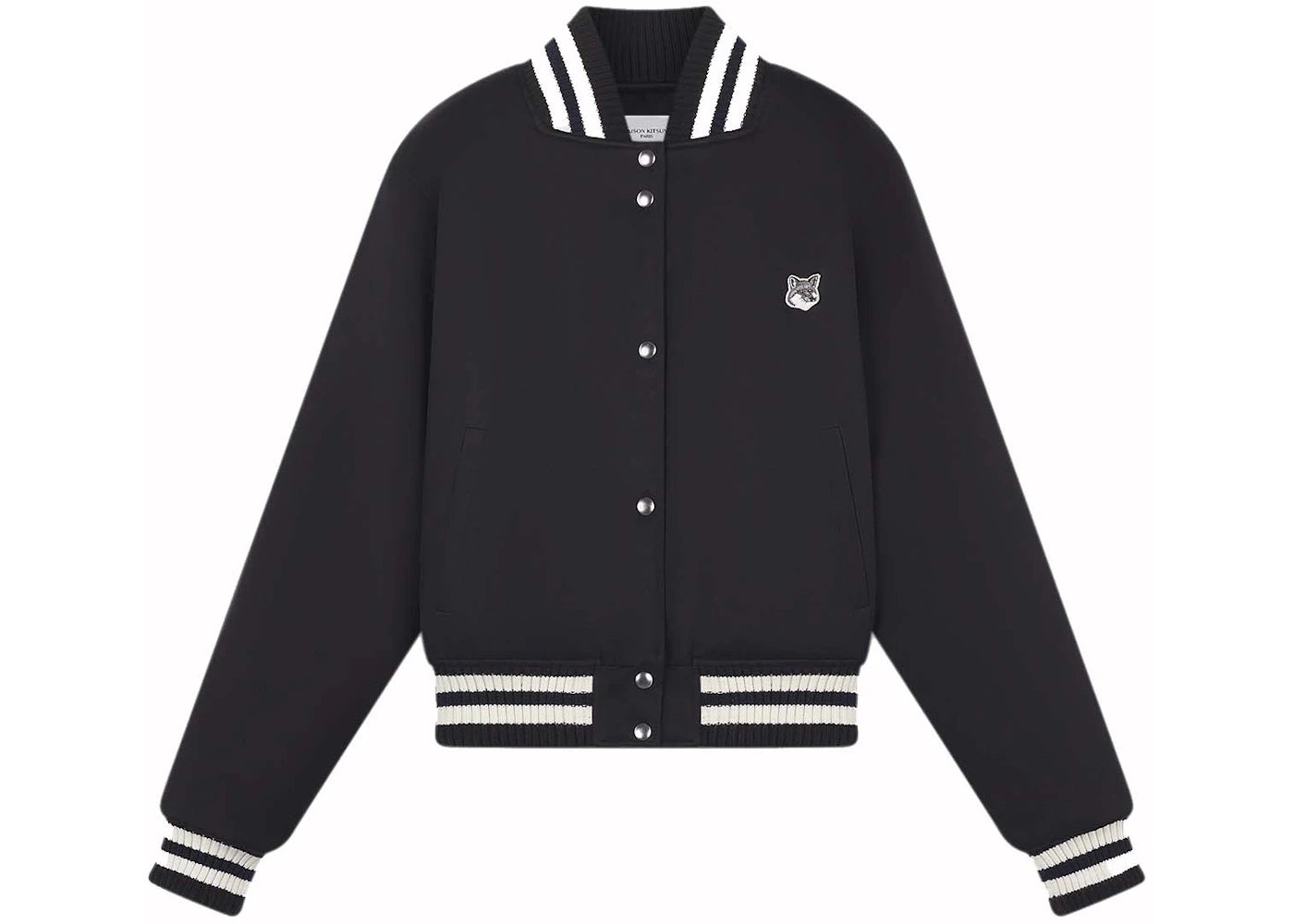 Maison Kitsune Cotton Satin Grey Teddy Blouson Black