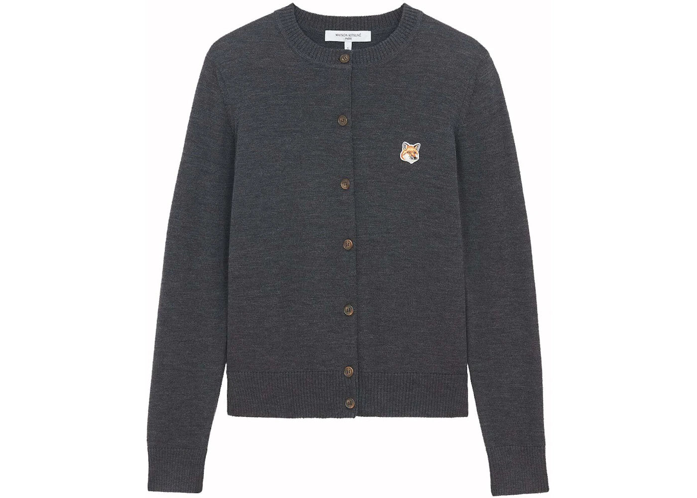Maison Kitsune Fox Head Patch Adjusted R-Neck Cardigan Anthracite Melange