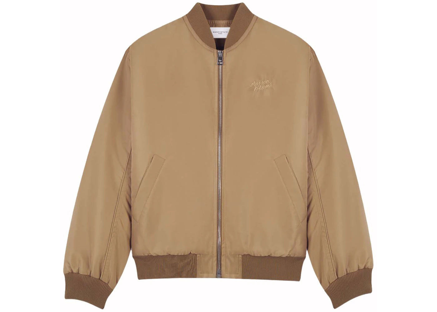 Maison Kitsune Nylon Logo Handwriting EM Bomber Jacket Taupe
