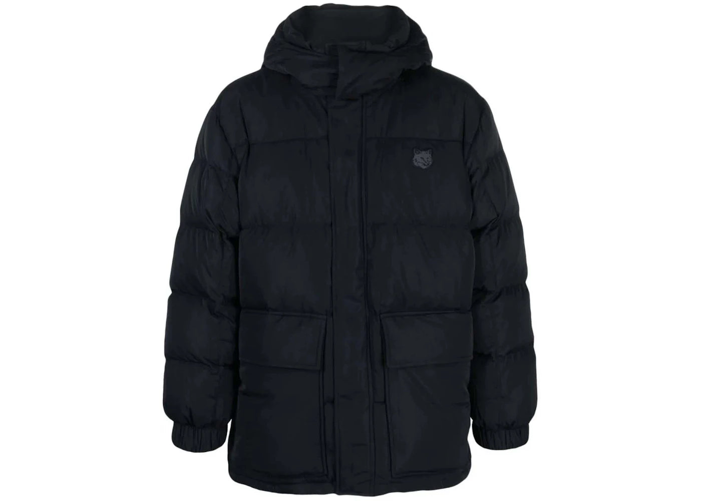 Maison Kitsune Nylon W Tonal Fox Head Patch Hooded Puffer Black