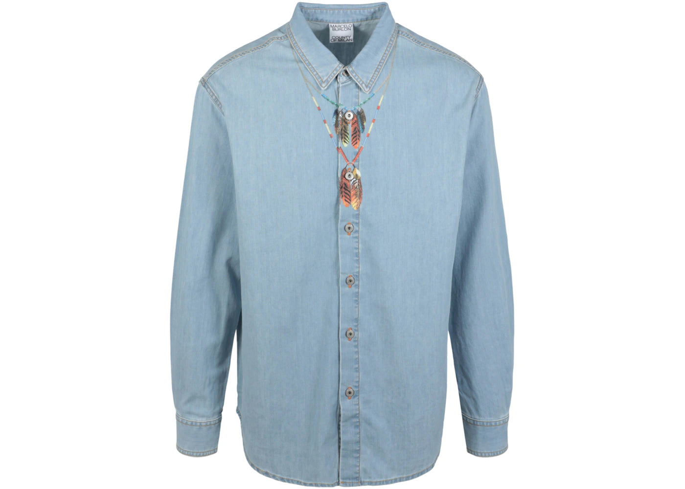 Marcelo Burlon Feather Necklace Denim Shirt Blue