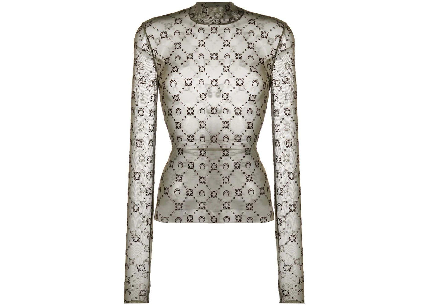 Marine Serre Moonogram-Flocked Mesh Top Olive green