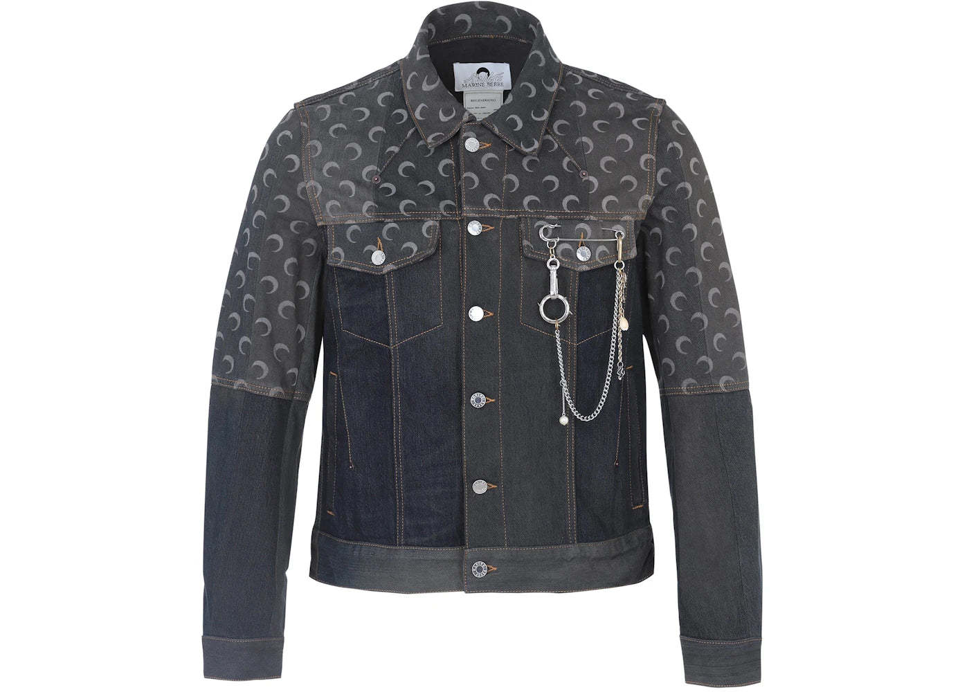 Marine Serre x AWGE Moon Denim Patchwork Jacket Indigo Blue/Light Grey
