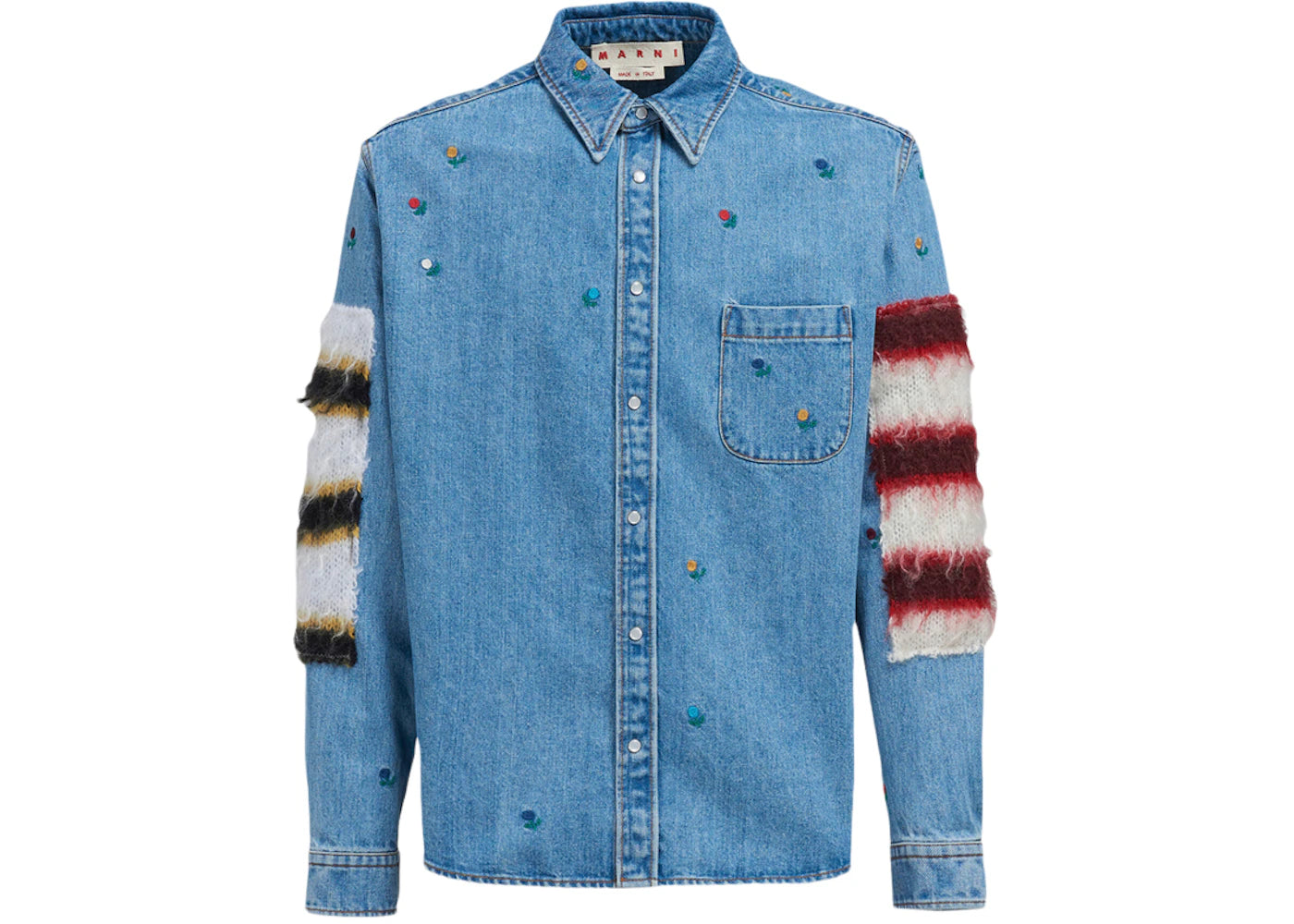 Marni Denim and Mohair Button Up Shirt Blue Multi