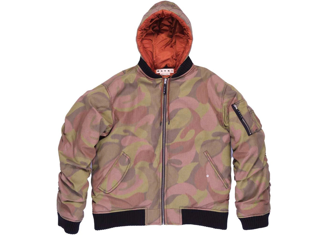 Marni Hooded Bomber Jackets Dusted Olive Camo