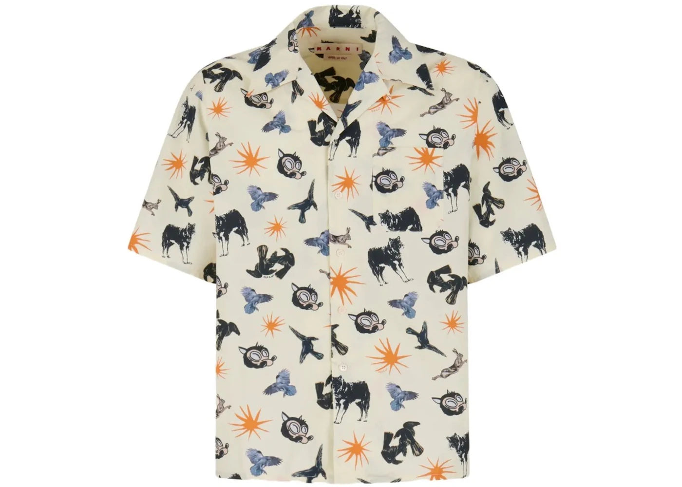 Marni Print Poplin Bowling Shirt Window Glass