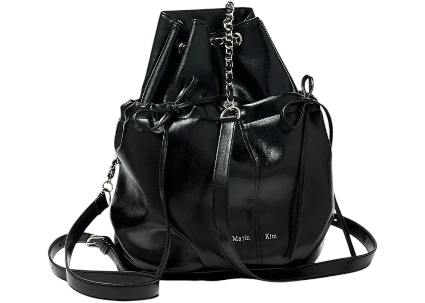 Matin Kim Draw String Ribbon Back Pack Black