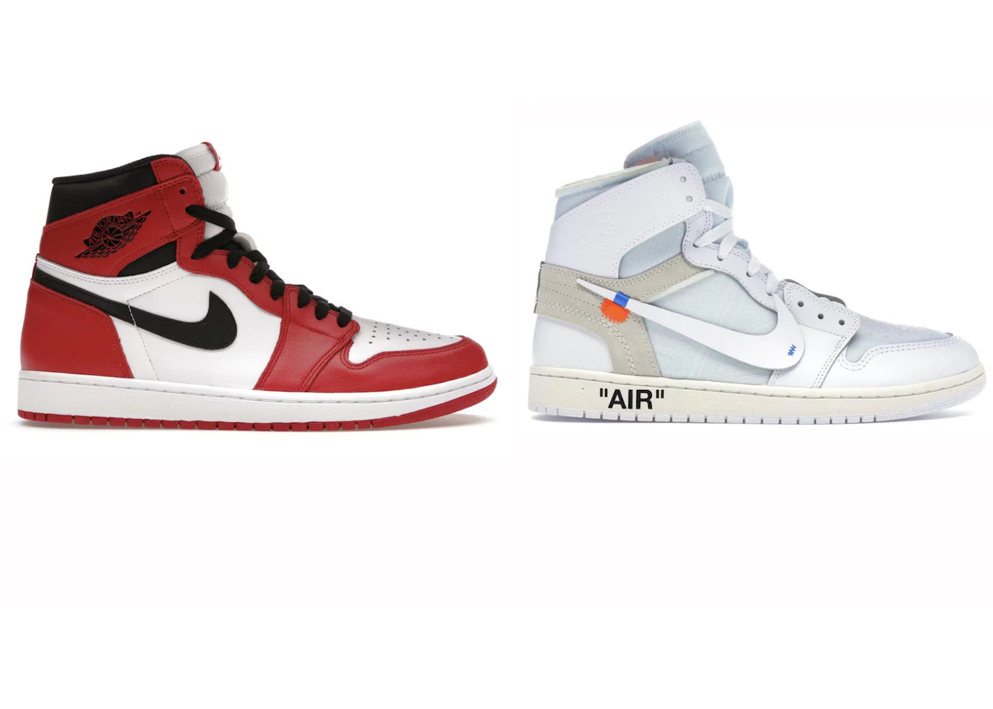 Jordan 1 Retro Chicago (2015) and Jordan 1 Retro High Off-White Euro Midweek Heat V2