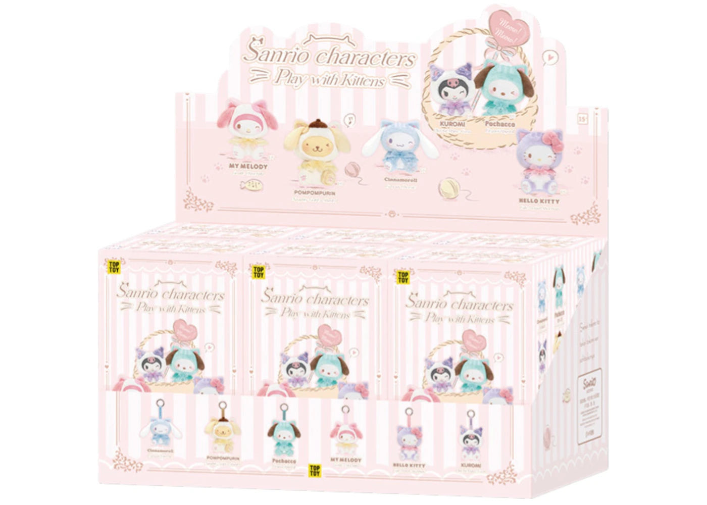Miniso Top Toy Sanrio Characters Play With Kittens Series Plush Keychains Sealed Case (6 Blind Box)