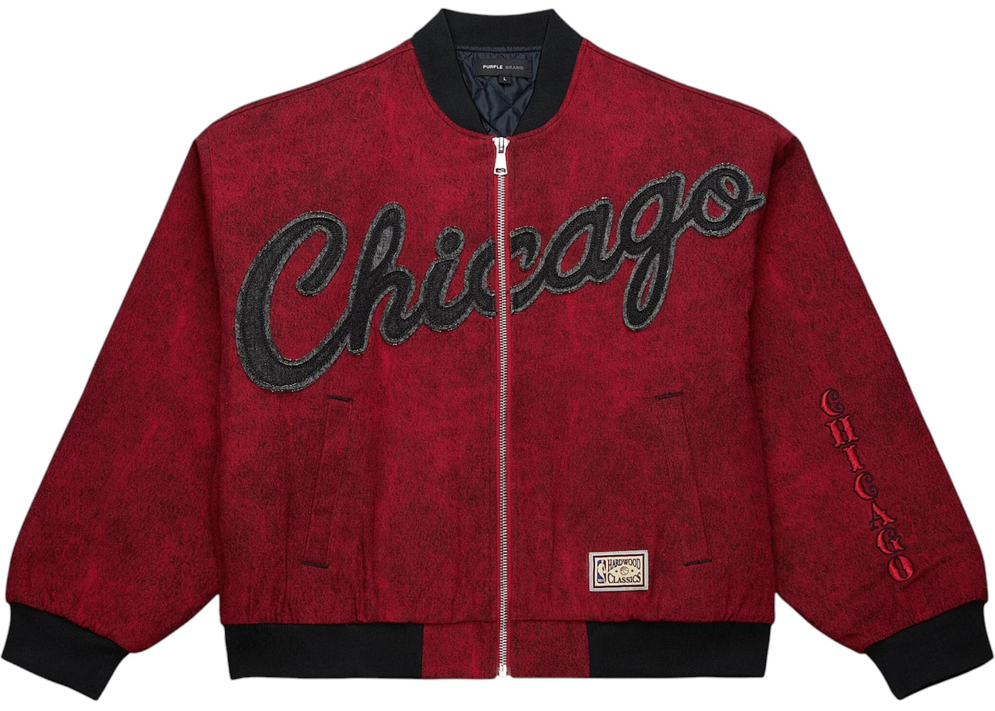 Mitchell & Ness Chicago Bulls x Purple Brand Full-Zip Bomber Jacket Red