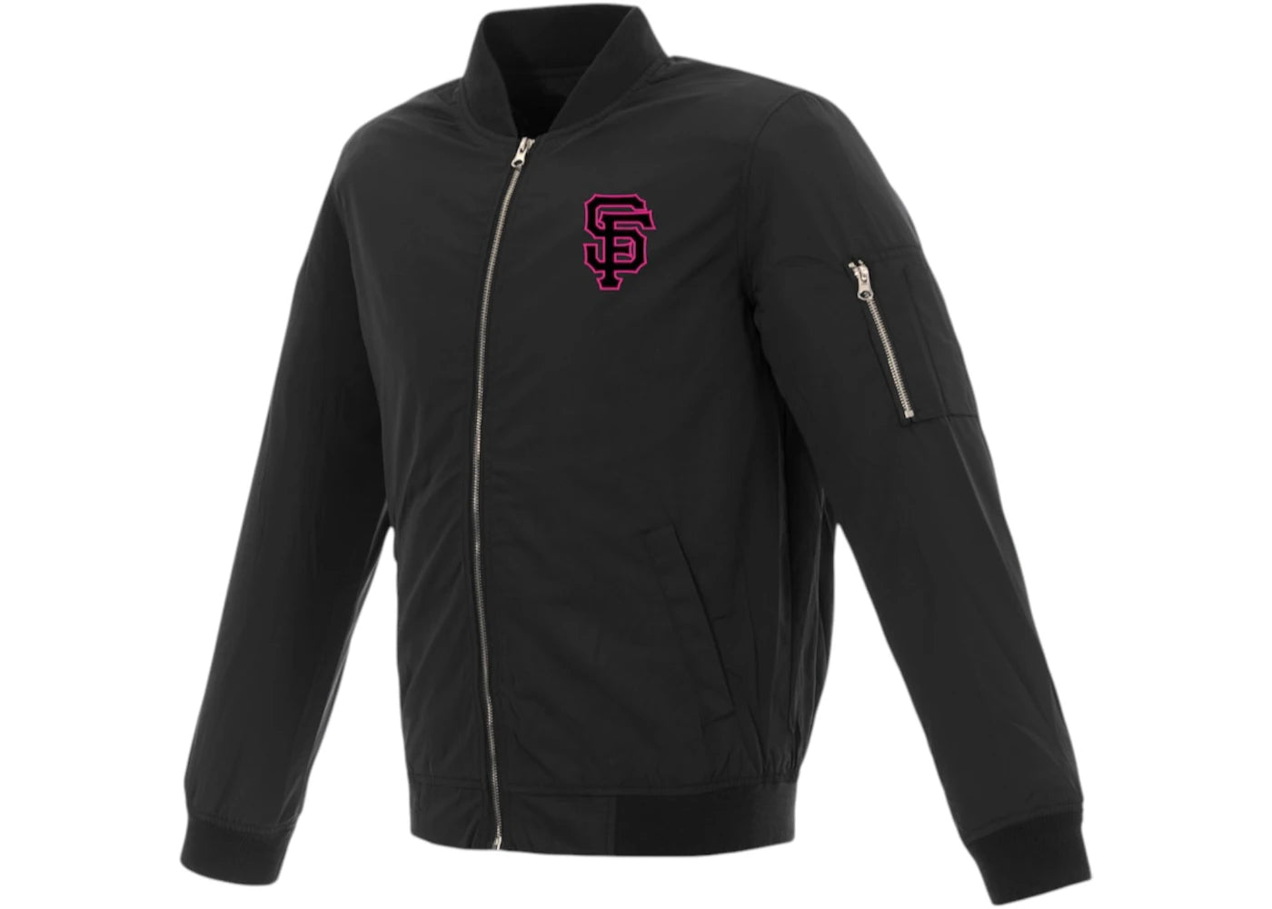 Mitchell & Ness Women's San Francisco Giants JH Design Nylon Bomber Jacket Black/Pink