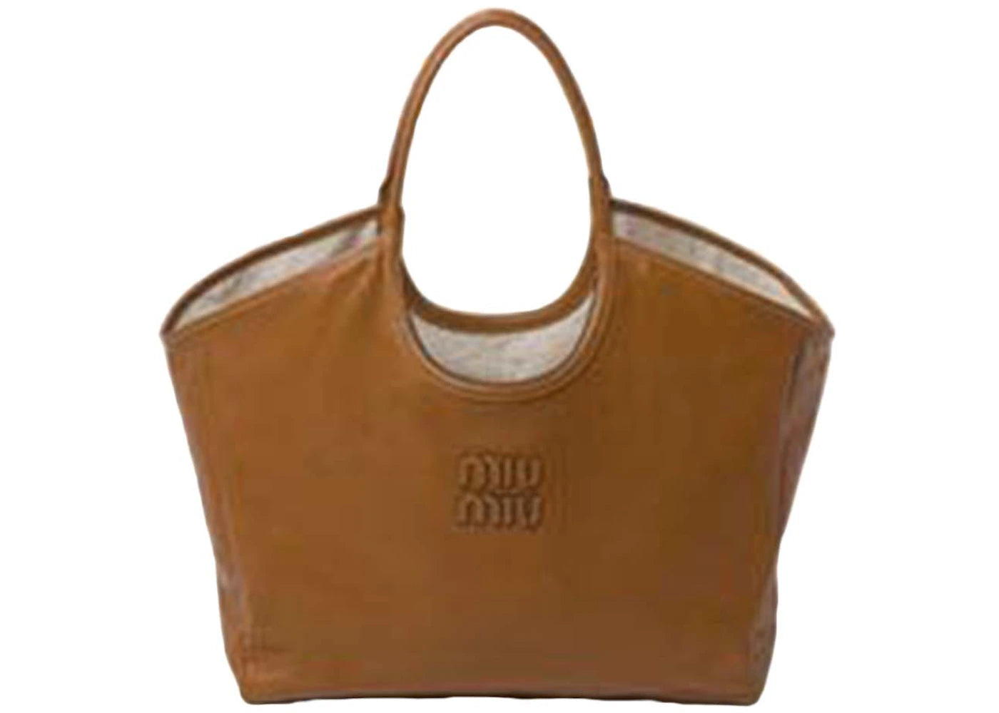 Miu Miu Ivy Leather Shopping Bag Cognac