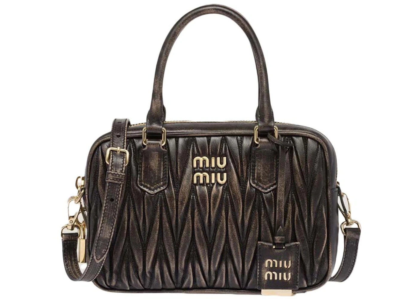 Miu Miu Matelassé Nappa Leather Top Handle Sand/Coffee