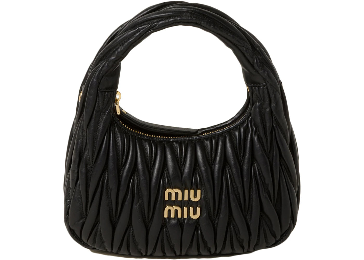 Miu Miu Wander Matelasse Nappa Leather Mini Hobo Bag Black