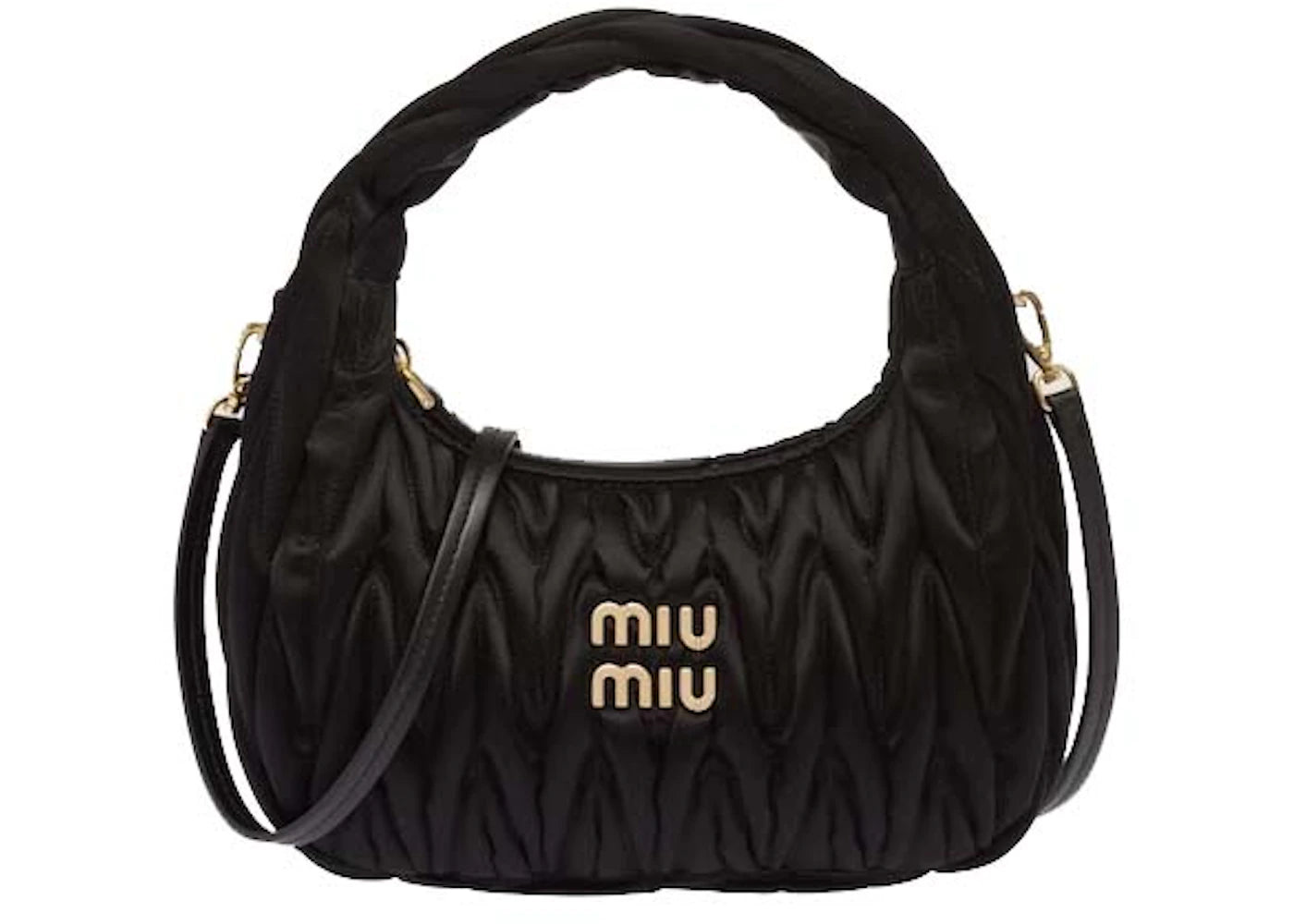 Miu Miu Wander Matelasse Satin Mini Hobo Bag Black