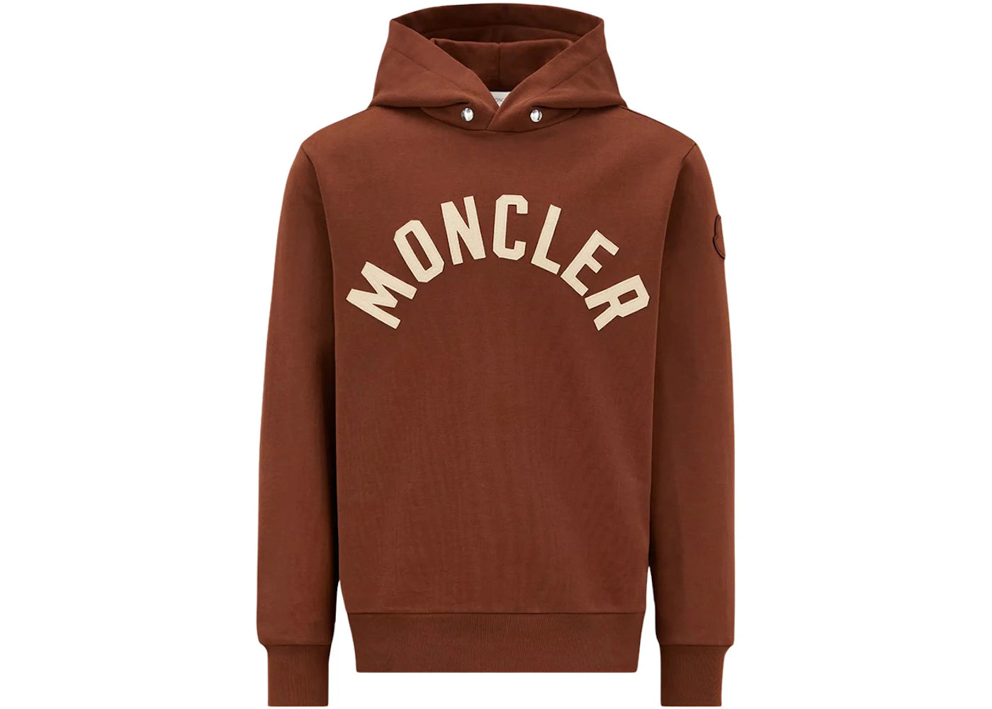 Moncler Curved Logo Plush Cotton Hoodie Mocha Brown