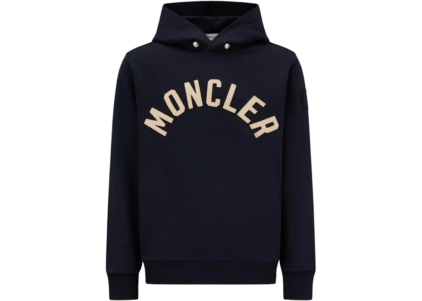 Moncler Curved Logo Plush Cotton Hoodie Night Blue