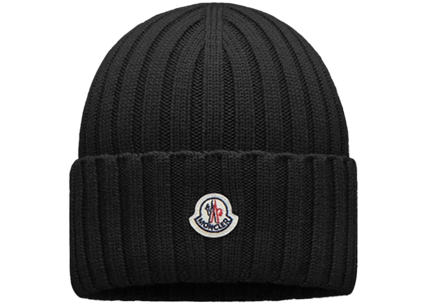 Moncler Ribbed Logo Knit Beanie Black