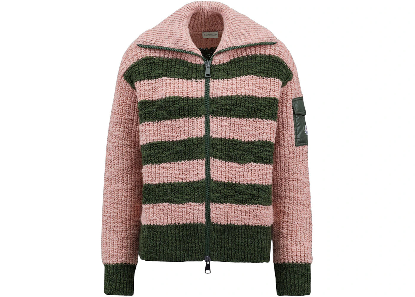 Moncler Women's Turtleneck Two-Toned Striped Back Cardigan Antique Pink/Green