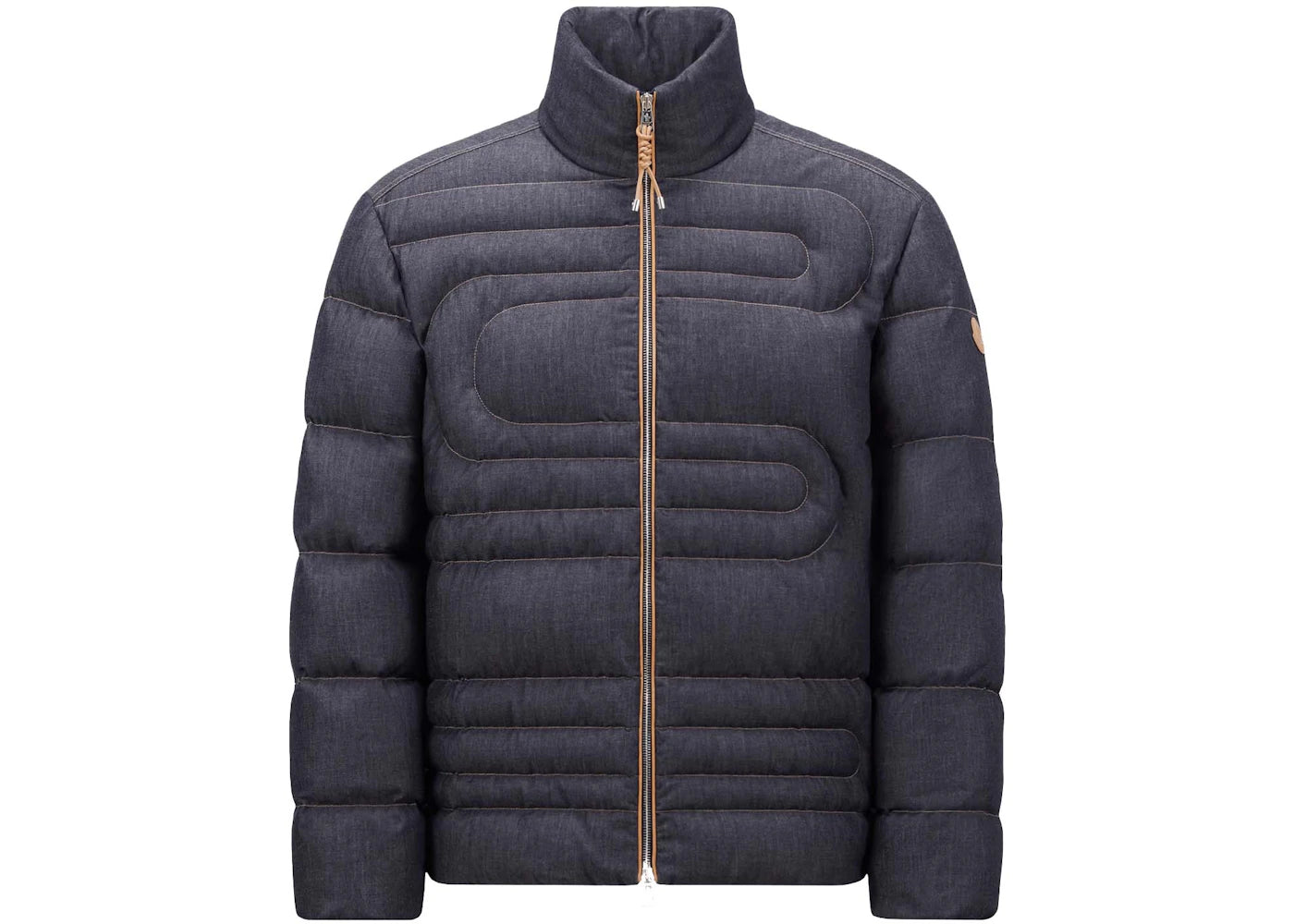 Moncler Xiaohai Snake-Quilted Denim Short Down Jacket Denim Blue