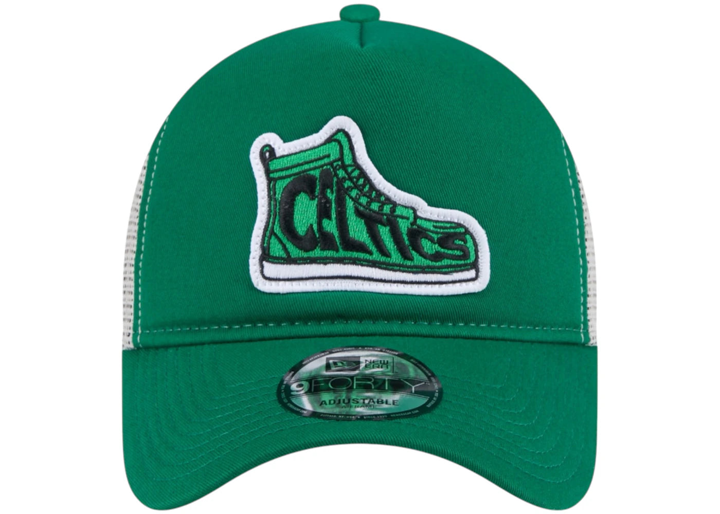 NBA Boston Celtics New Era Victory Grove Vintage Sneaker Trucker 9Forty Adjustable Hat Kelly Green