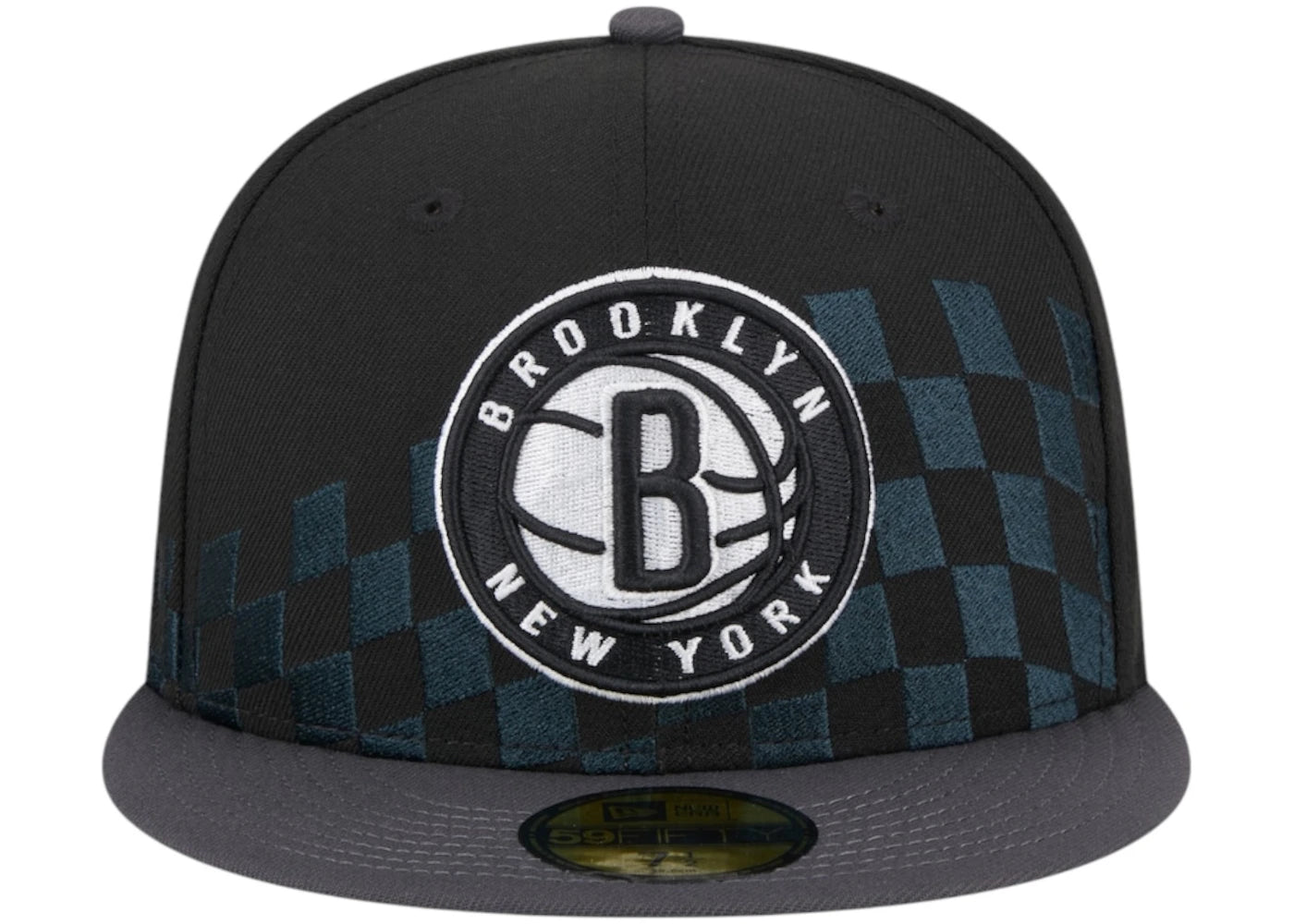 NBA Brooklyn Nets New Era Rally Drive Checkerboard 59Fifty Crown Fitted Hat Black