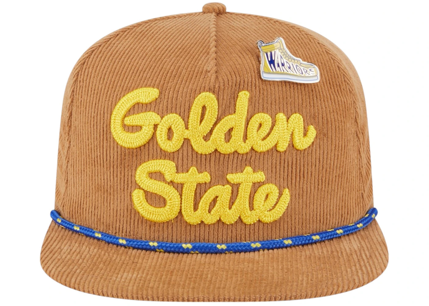 NBA Golden State Warriors New Era Victory Grove Corduroy Sneaker Pin Golfer Snapback Hat Tan