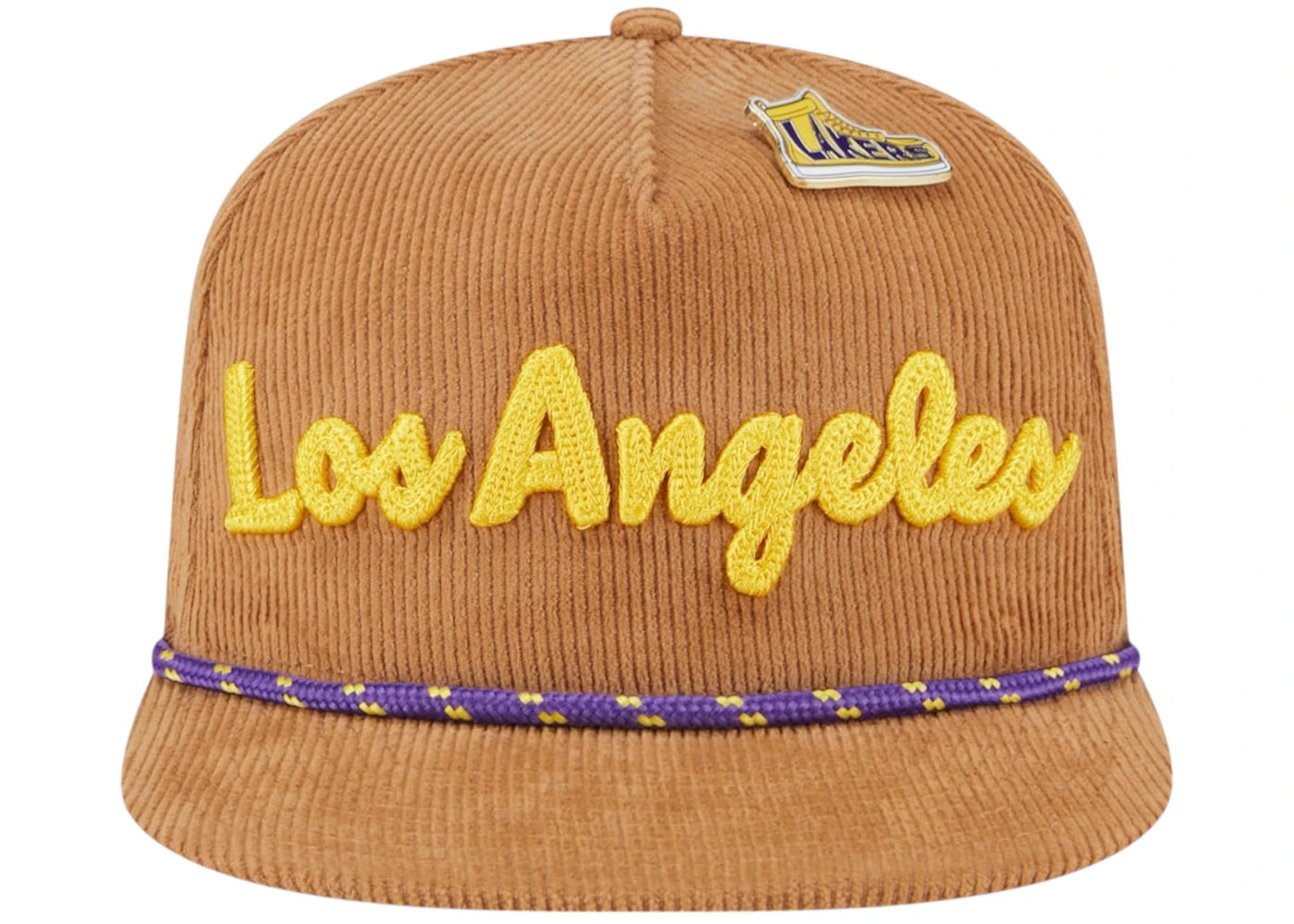 NBA Los Angeles Lakers New Era Victory Grove Corduroy Sneaker Pin Golfer Snapback Hat Tan