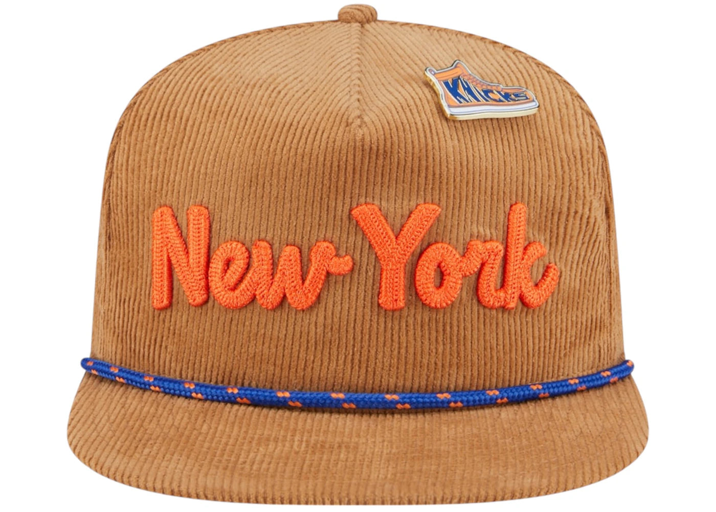 NBA New York Knicks New Era Victory Grove Corduroy Sneaker Pin Golfer Adjustable Hat Tan