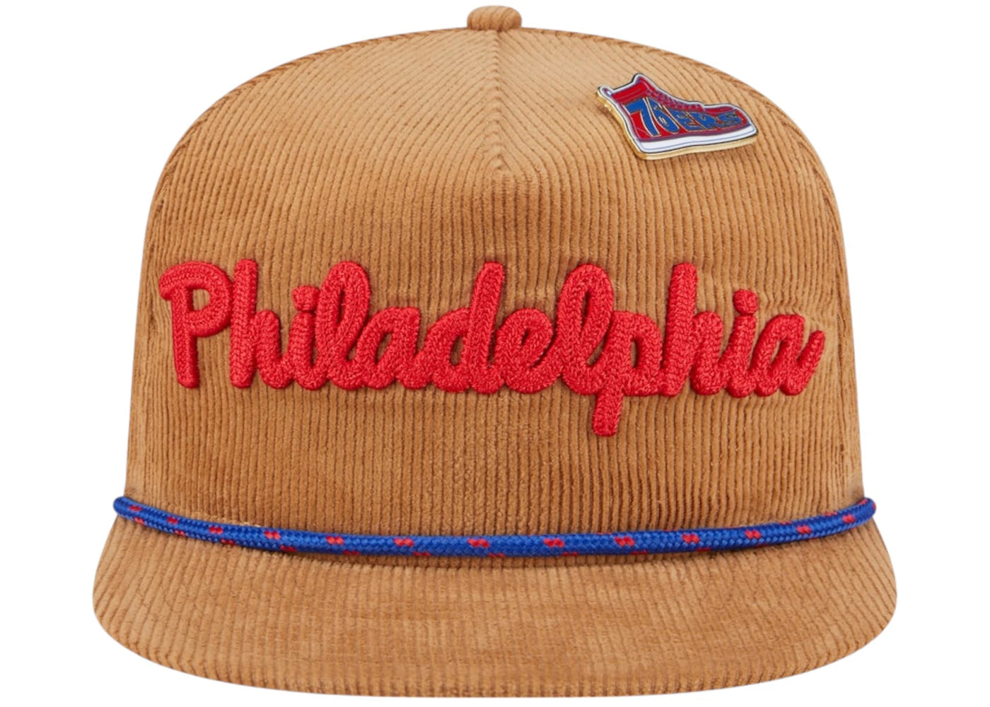 NBA Philadelphia 76Ers New Era Victory Grove Corduroy Sneaker Pin Golfer Adjustable Hat Tan