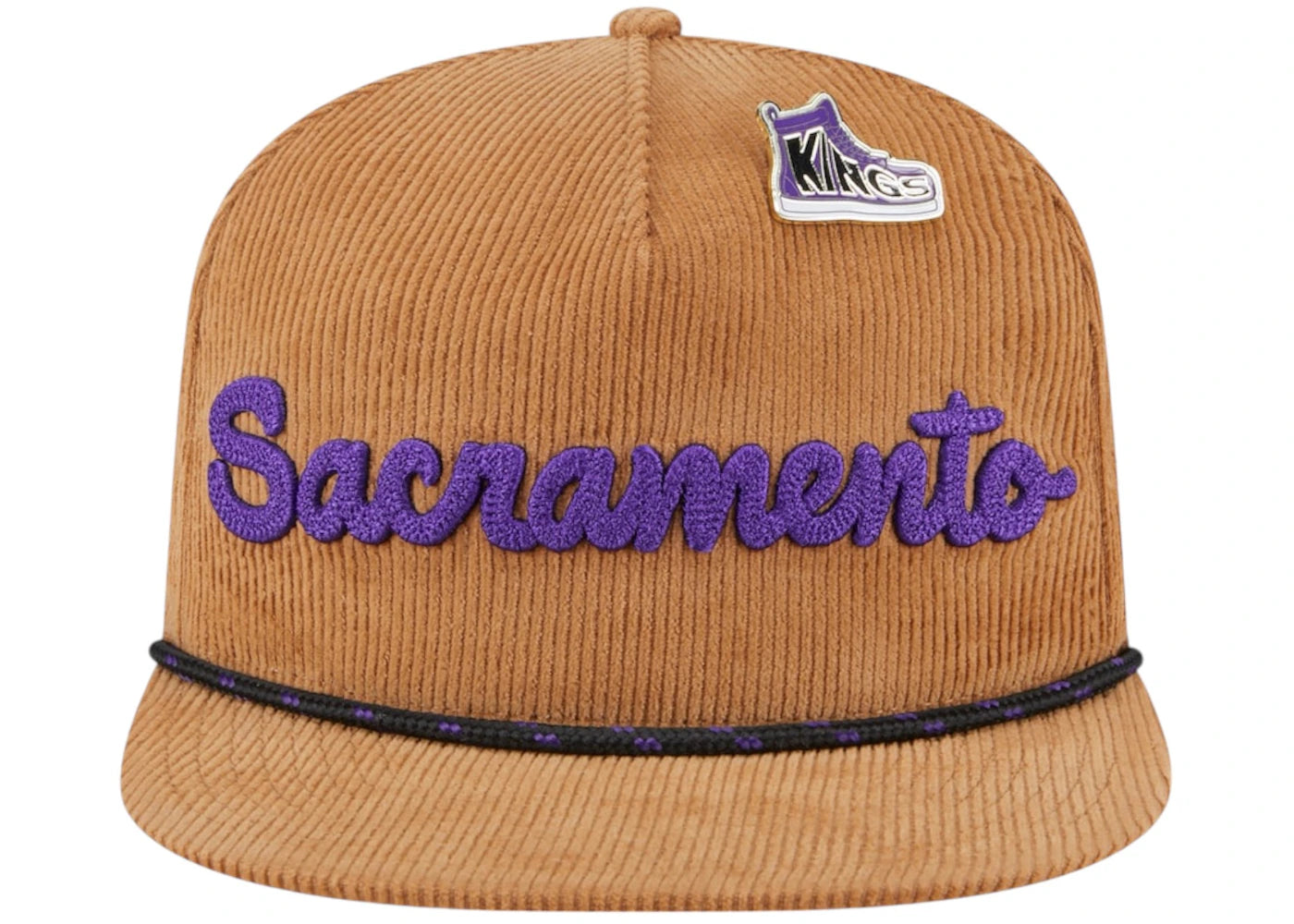 NBA Sacramento Kings New Era Victory Grove Corduroy Sneaker Pin Golfer Snapback Hat Tan