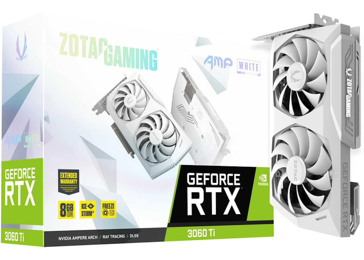 NVIDIA ZOTAC GAMING GeForce RTX 3060 Ti AMP 8G LHR Graphics Card (ZT-A30610F-10PLHR) White Edition