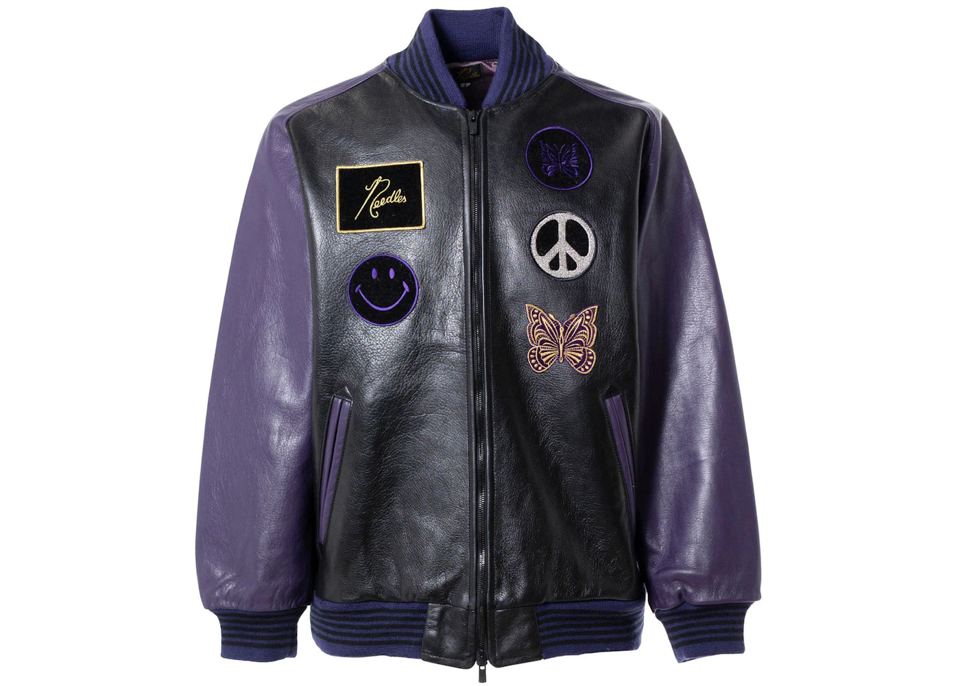 Needles Cowhide Leather Award Jacket Black Purple