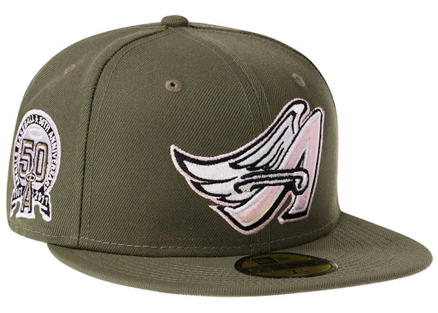New Era Anaheim Angels 50th Anniversary 59Fifty Fitted Hat Olive/Pink