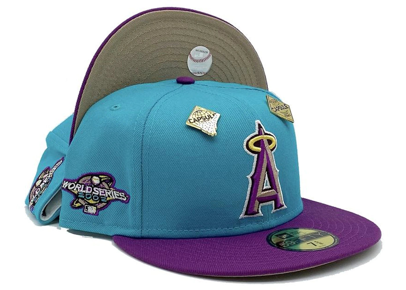 New Era Anaheim Angels CapsuleRoos Collection 2002 World Series Capsule Hats Exclusive 59Fifty (Friends and Family) Fitted Hat Blue/Purple/Brown