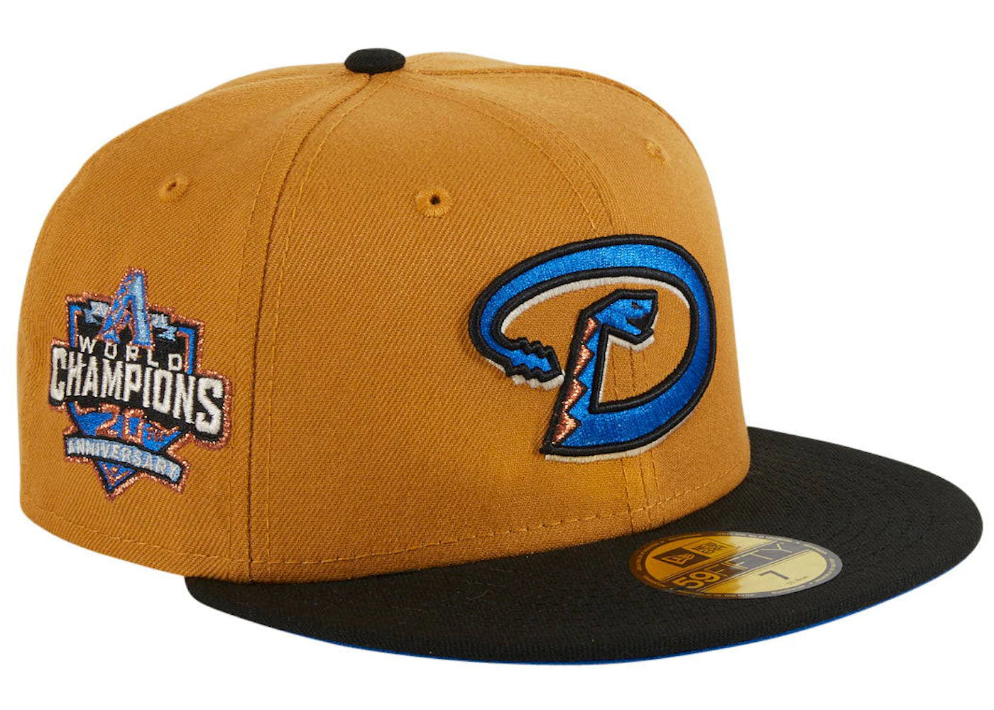 New Era Arizona Diamondbacks Ancient Egypt 20th Anniversary Champs Hat Club Exclusive 59Fifty Fitted Hat Khaki/Black/Royal Blue