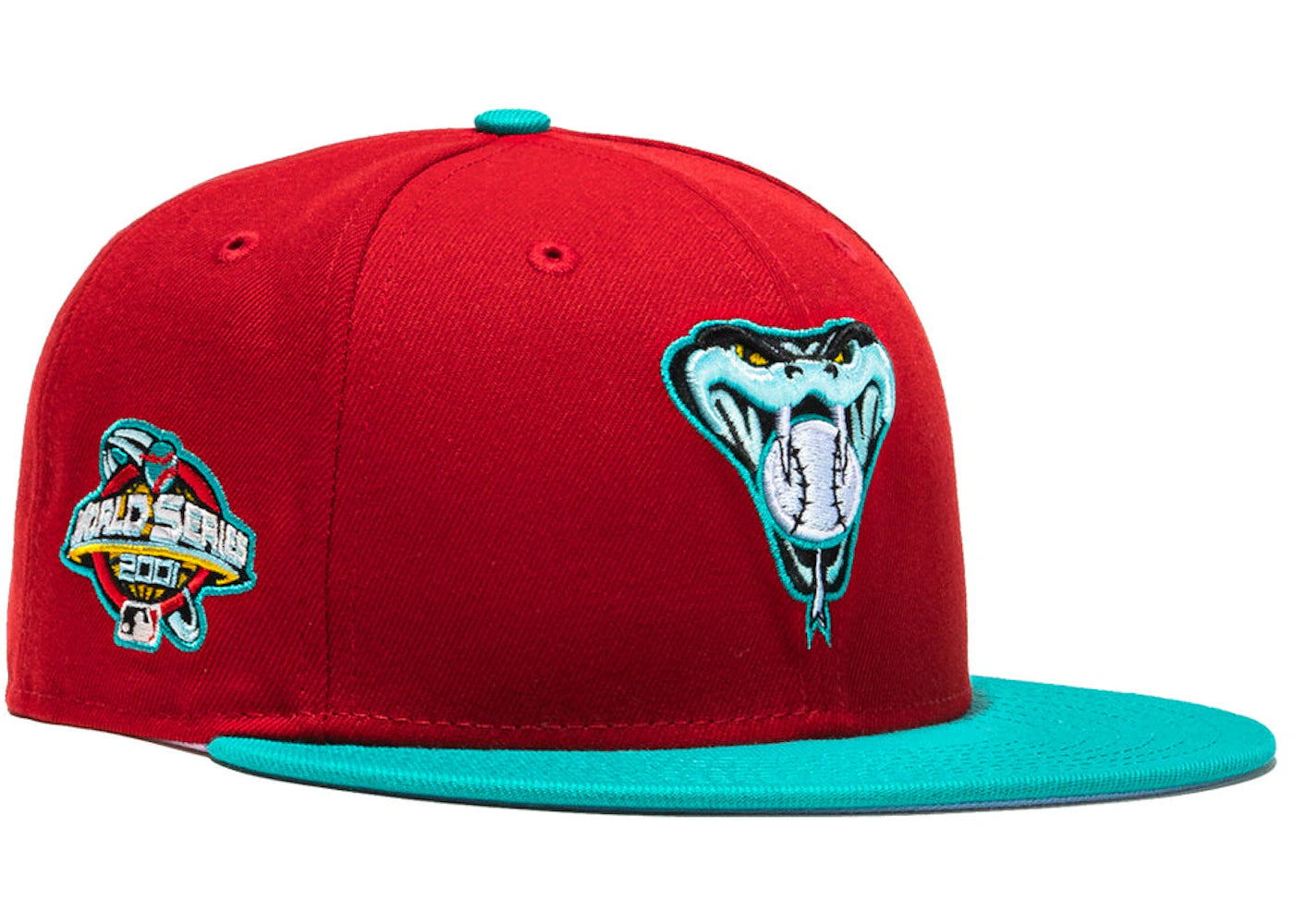 New Era Arizona Diamondbacks Captain Planet 2.0 2001 World Series Patch Snakehead Hat Club Exclusive 59Fifty Fitted Hat Red/Teal